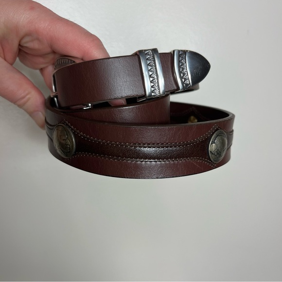James Culver Handmade Tubac Nickel Clavo Leather Belt Western Cowboy Brown
